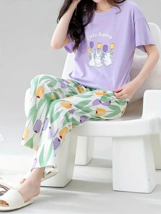 Lilac Bunny Printed PJ Set For Her