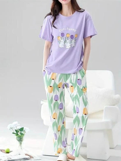 Lilac Bunny Printed PJ Set For Her