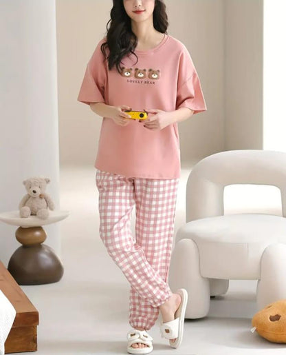 Pink Lovely 3 Bears Printed PJ Set For Her