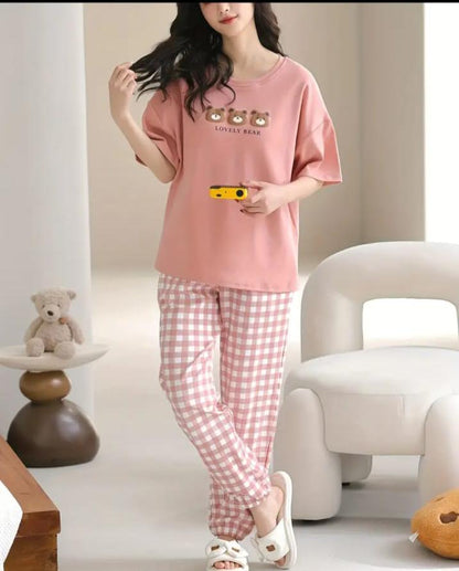 Pink Lovely 3 Bears Printed PJ Set For Her