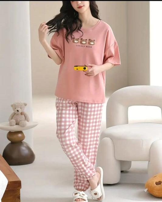Pink Lovely 3 Bears Printed PJ Set For Her