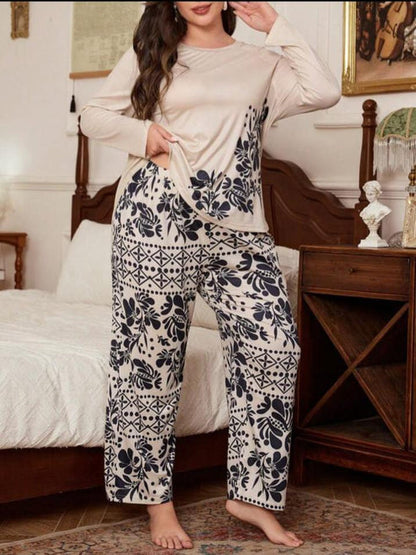Off White with Black Floral with Black Floral Pajama Printed PJ Set For Her