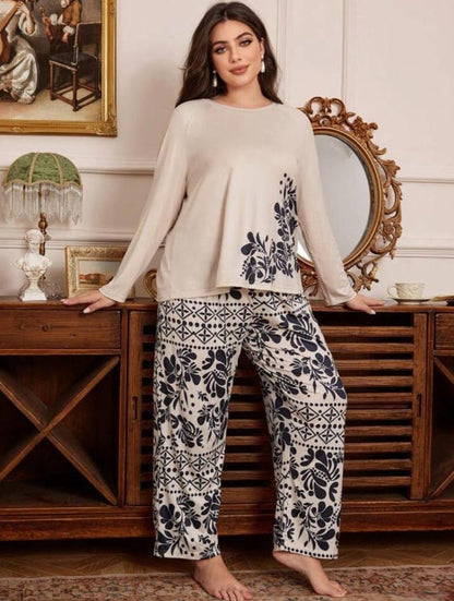 Off White with Black Floral with Black Floral Pajama Printed PJ Set For Her