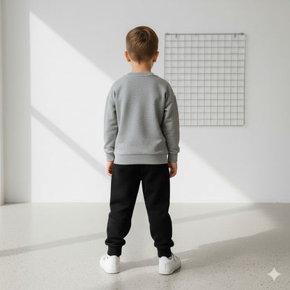 Grey with Orange Big Dino Printed Sweatshirt with Black Trouser For Kids