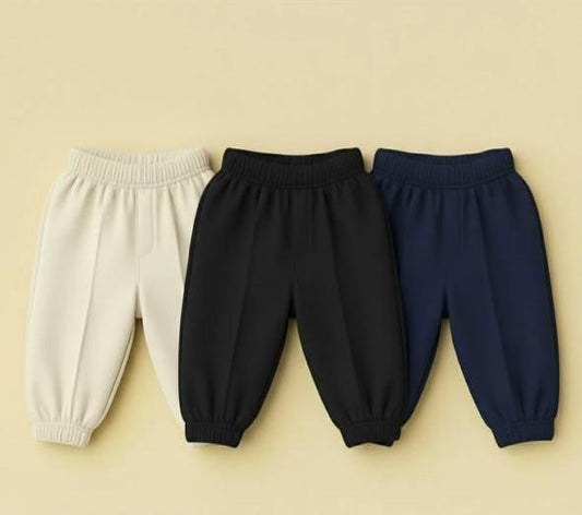 Pack of 3 Fleece Boys Kids Winter Trousers (Off White, Black, Navy Blue)