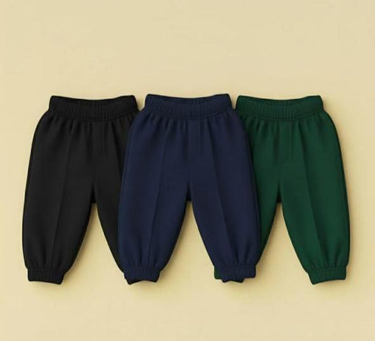 Pack of 3 Fleece Boys Kids Winter Trousers (Black, Navy Blue, Green)