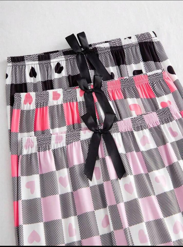 Pack of 3 Cheq Hearts Printed Palazzo Pajamas For Her