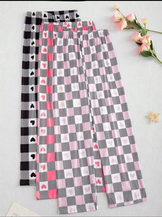 Pack of 3 Cheq Hearts Printed Palazzo Pajamas For Her