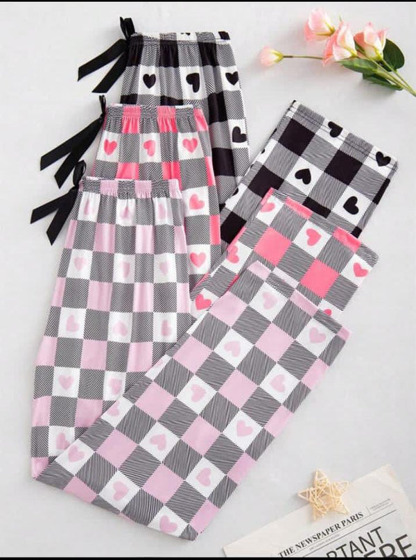 Pack of 3 Cheq Hearts Printed Palazzo Pajamas For Her
