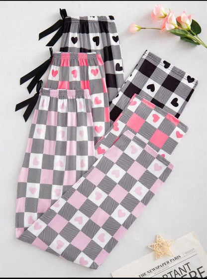 Pack of 3 Cheq Hearts Printed Palazzo Pajamas For Her