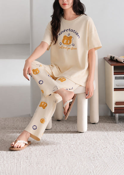 Off White Expectation Half Sleeves Printed PJ Set For Her