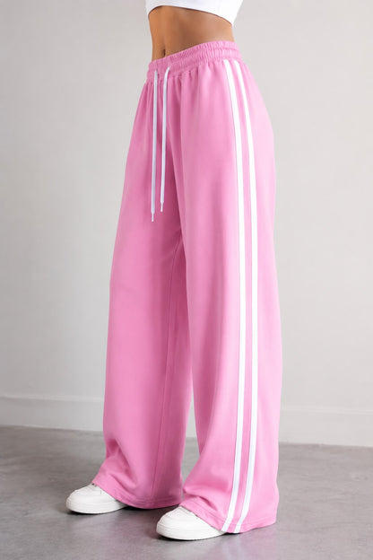 Baby Pink Wide Leg Side Stripe Baggy Trouser For Her