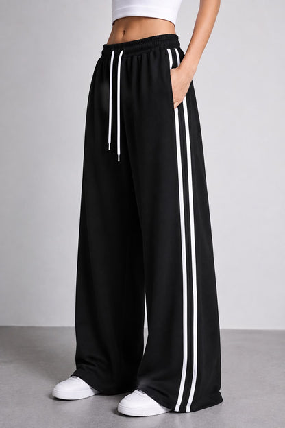 Black Wide Leg Side Stripe Baggy Trouser For Her
