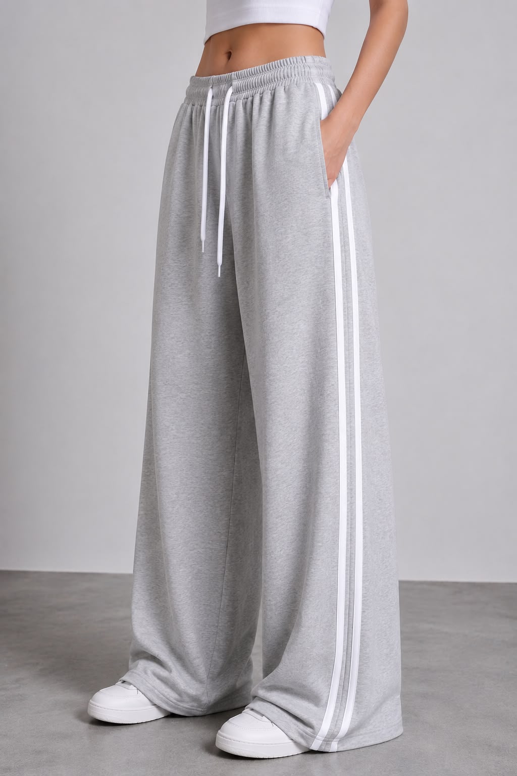 Grey Wide Leg Side Stripe Baggy Trouser For Her