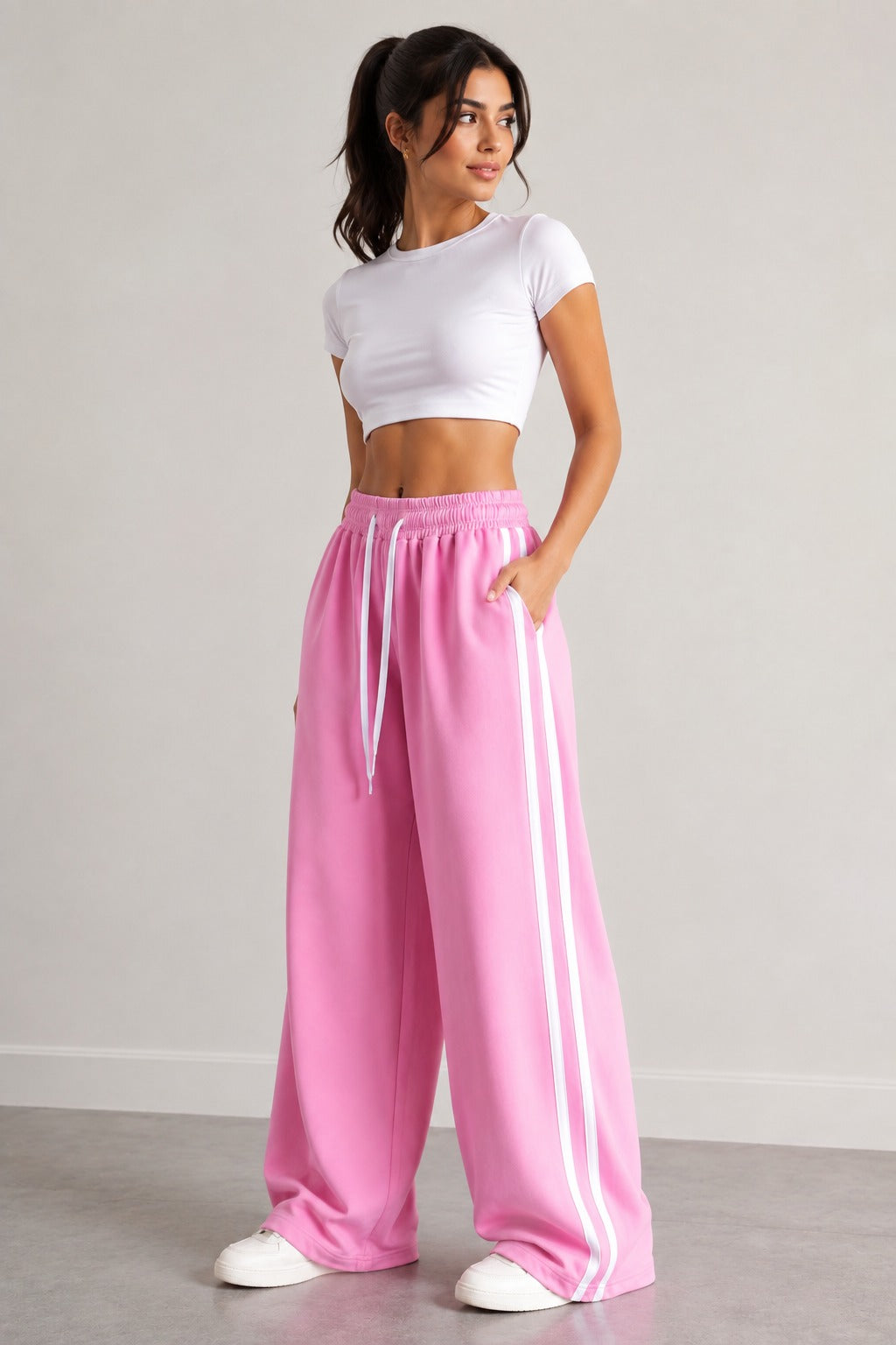 Baby Pink Wide Leg Side Stripe Baggy Trouser For Her