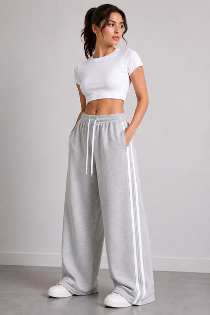 Grey Wide Leg Side Stripe Baggy Trouser For Her