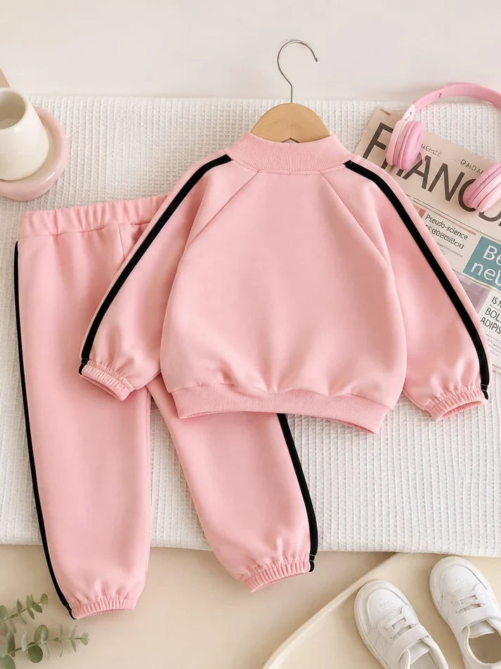Pink Sporty Zipper Kids Track Suit