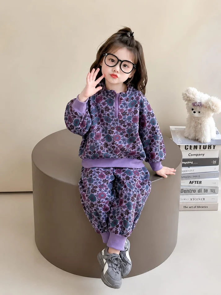 Purple Floral Print Cozy Track suit