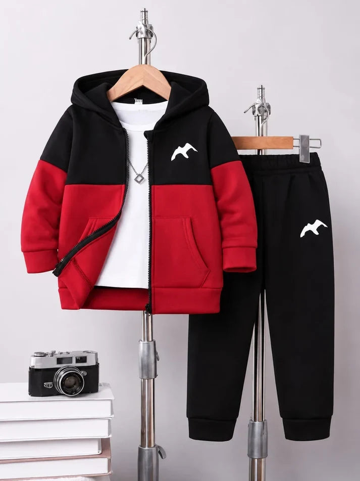 Red & Black Urban Hooded Kids Track suit