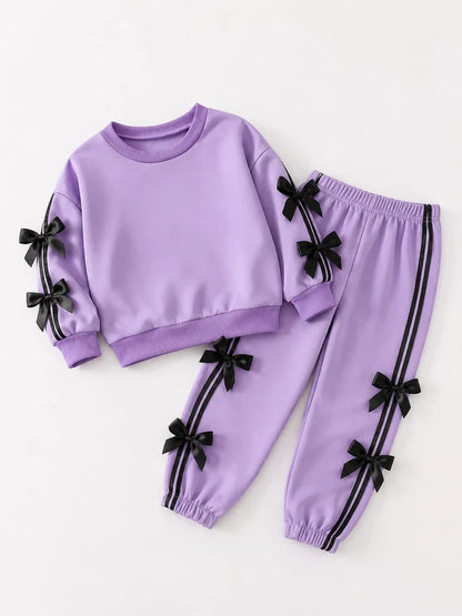Lilac Bow Stripe Kids Track Suit