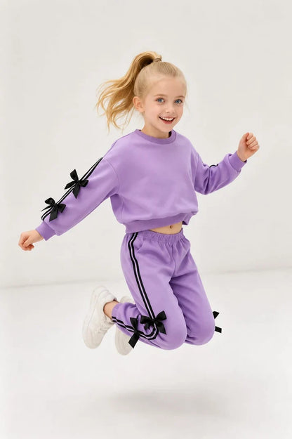 Lilac Bow Stripe Kids Track Suit