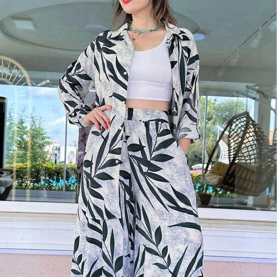 2 Pcs Leaves Printed Co Ord Set