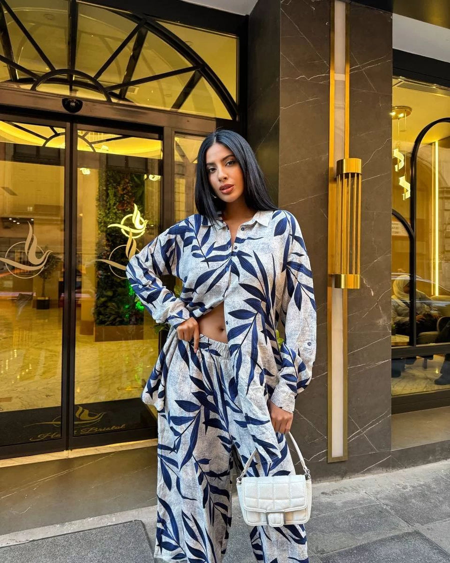 2 Pcs Leaves Printed Co Ord Set