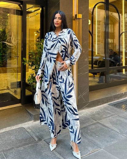 2 Pcs Leaves Printed Co Ord Set