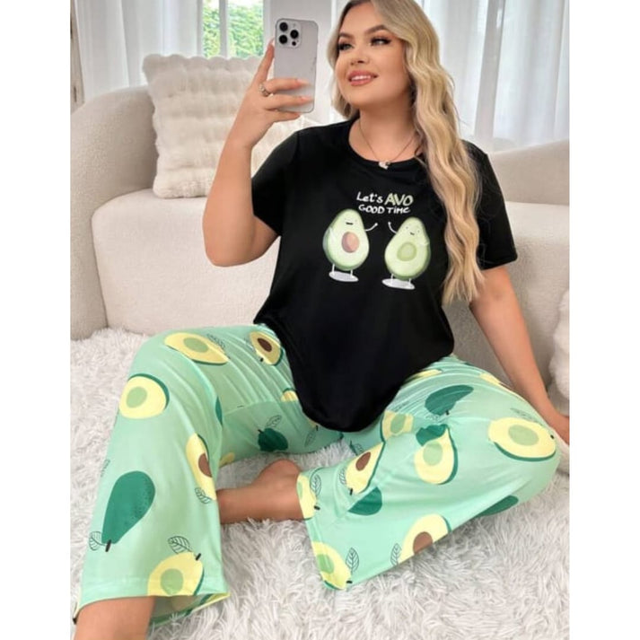 Black Avocado Printed PJ Set For Her