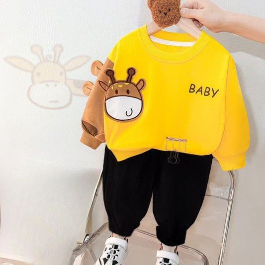 Yellow Cow Printed Sweatshirt with Black Trouser For Kids