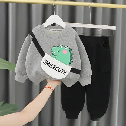 Grey Crocodile with Smile Cute Printed Sweatshirt with Black Trouser For Kids