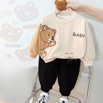 Off White Bear Printed Sweatshirt with Black Trouser For Kids