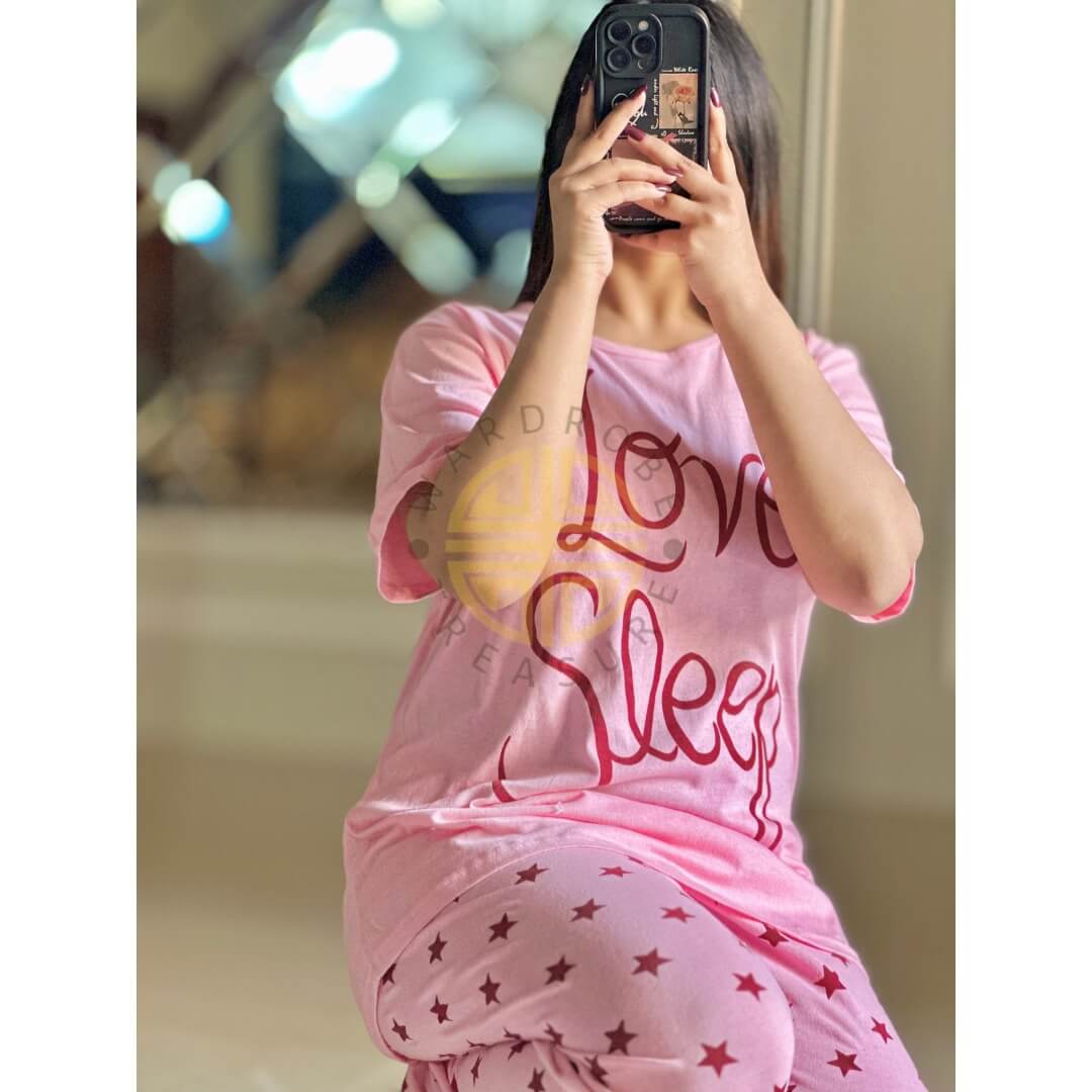 Love Sleep Printed Casual PJ Set For Her