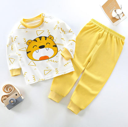 Off White Lion Full Sleeves Printed T-Shirt with Yellow Pajama For Kids