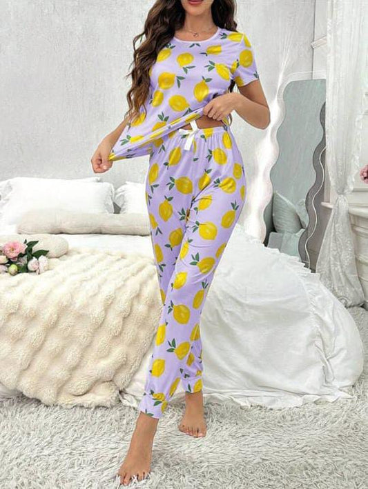 Purple Lemons Printed PJ Set For Her