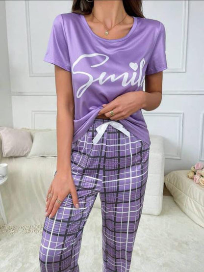 Lilac Smile with Cheq Printed PJ Set For Her