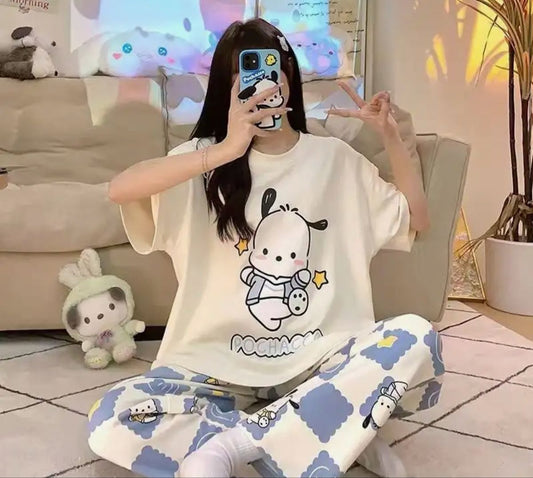 White Pochaccho Printed PJ Set For Her