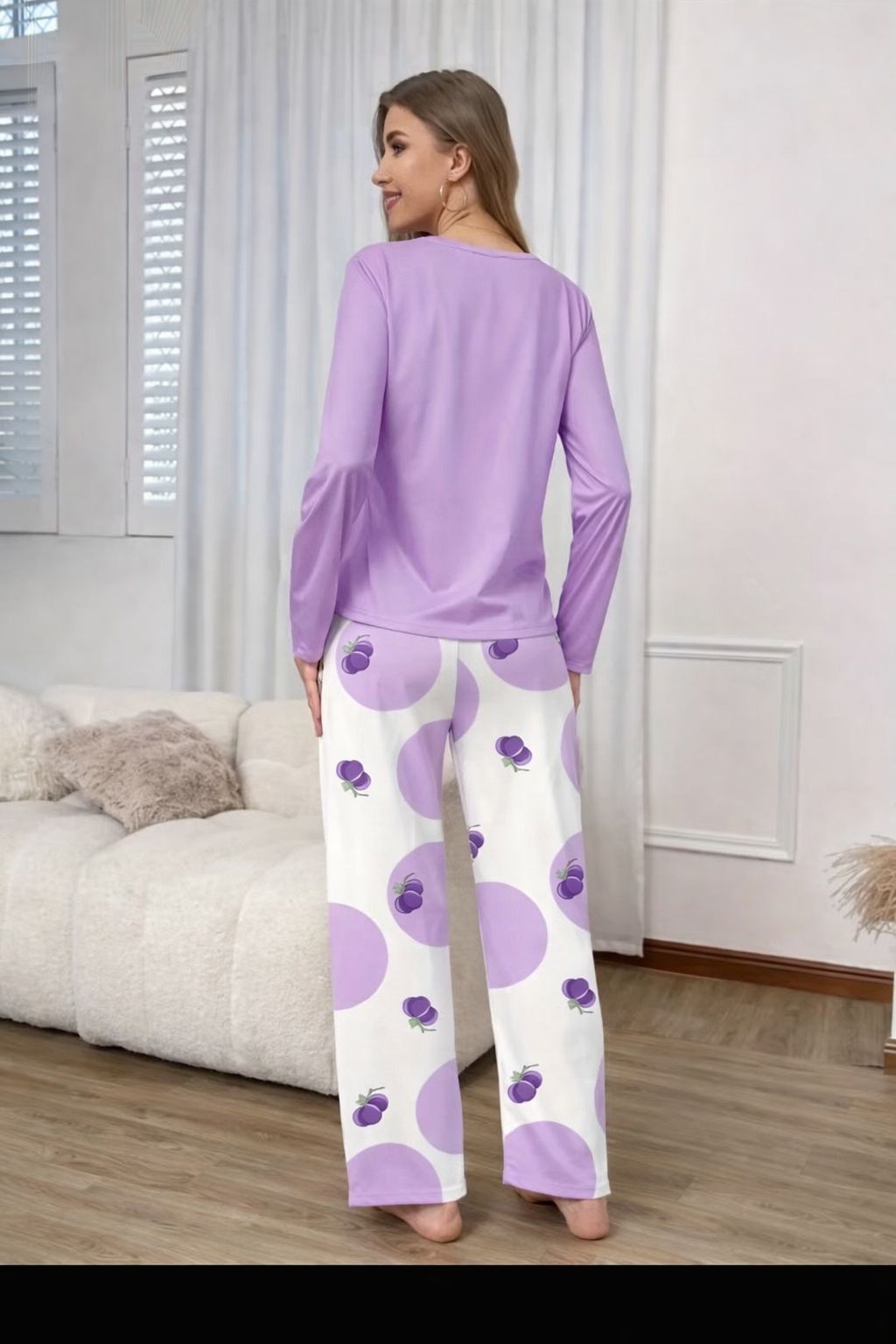 Lilac Grapes Printed Full Sleeves PJ Set For Her
