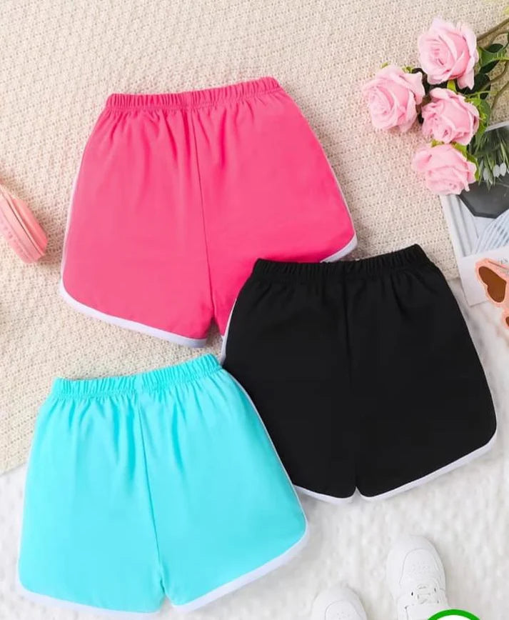 Pack Of 03 Fitness Shorts Mutli Color For Her (Shocking Pink, Sky Blue, Black)