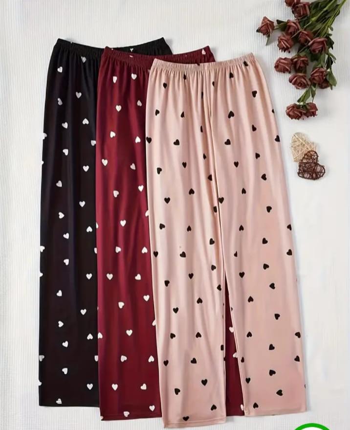 Pack of 3 Multi Hearts Printed Palazzo Pajamas