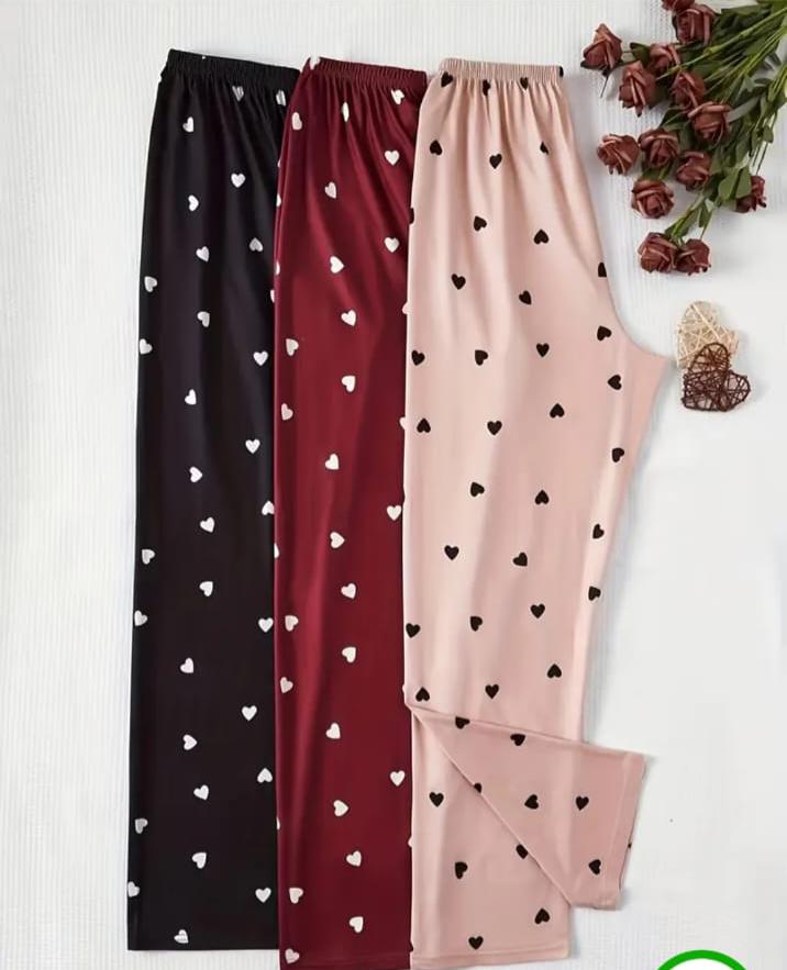 Pack of 3 Multi Hearts Printed Palazzo Pajamas