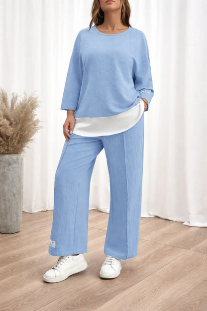 Sky Blue with White Botton Line with Plain Palazzo Loungewear For Her