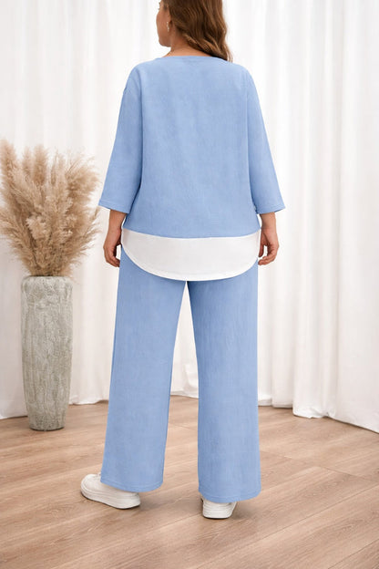 Sky Blue with White Botton Line with Plain Palazzo Loungewear For Her