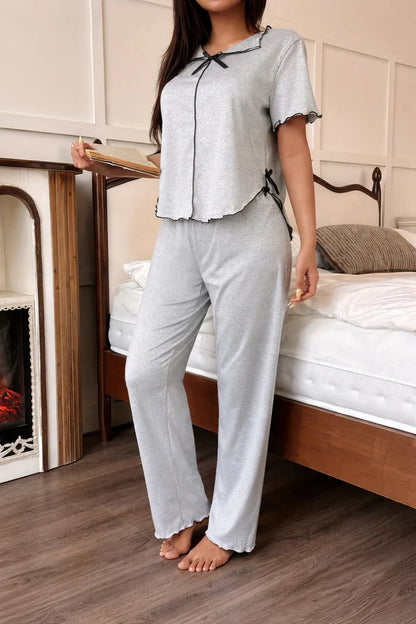 (New) Grey Collar with Black Bow Half Sleeves Loungewear For Her