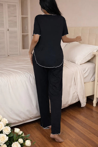(New) Black Collar with White Bow Half Sleeves Loungewear For Her