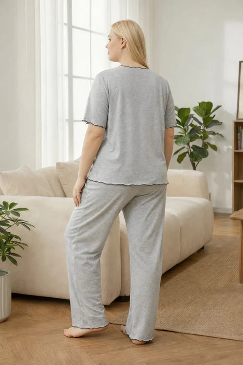 (New) Hezel Grey Collar with 3 Black Bow Half Sleeves Loungewear For Her