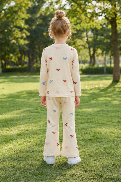 Off White Multi Bow with Multi Bow Palazzo Full Sleeves Kids Suit