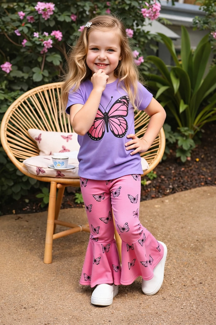 Purple Butterfly with Pink Alll Over Butterflies Palazzo Printed Half Sleeves Kids Suit
