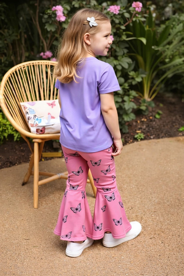Purple Butterfly with Pink Alll Over Butterflies Palazzo Printed Half Sleeves Kids Suit