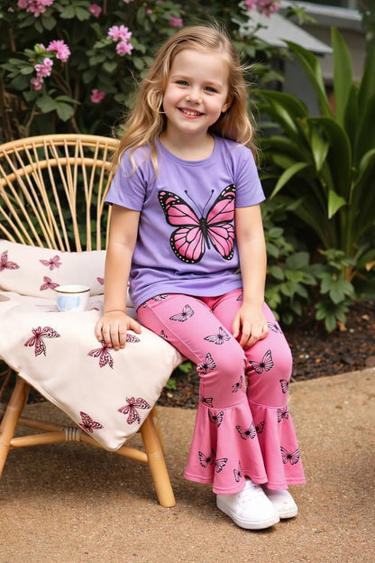 Purple Butterfly with Pink Alll Over Butterflies Palazzo Printed Half Sleeves Kids Suit